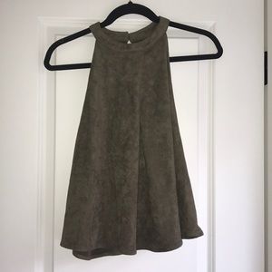 Suade, olive green, high neck tank top